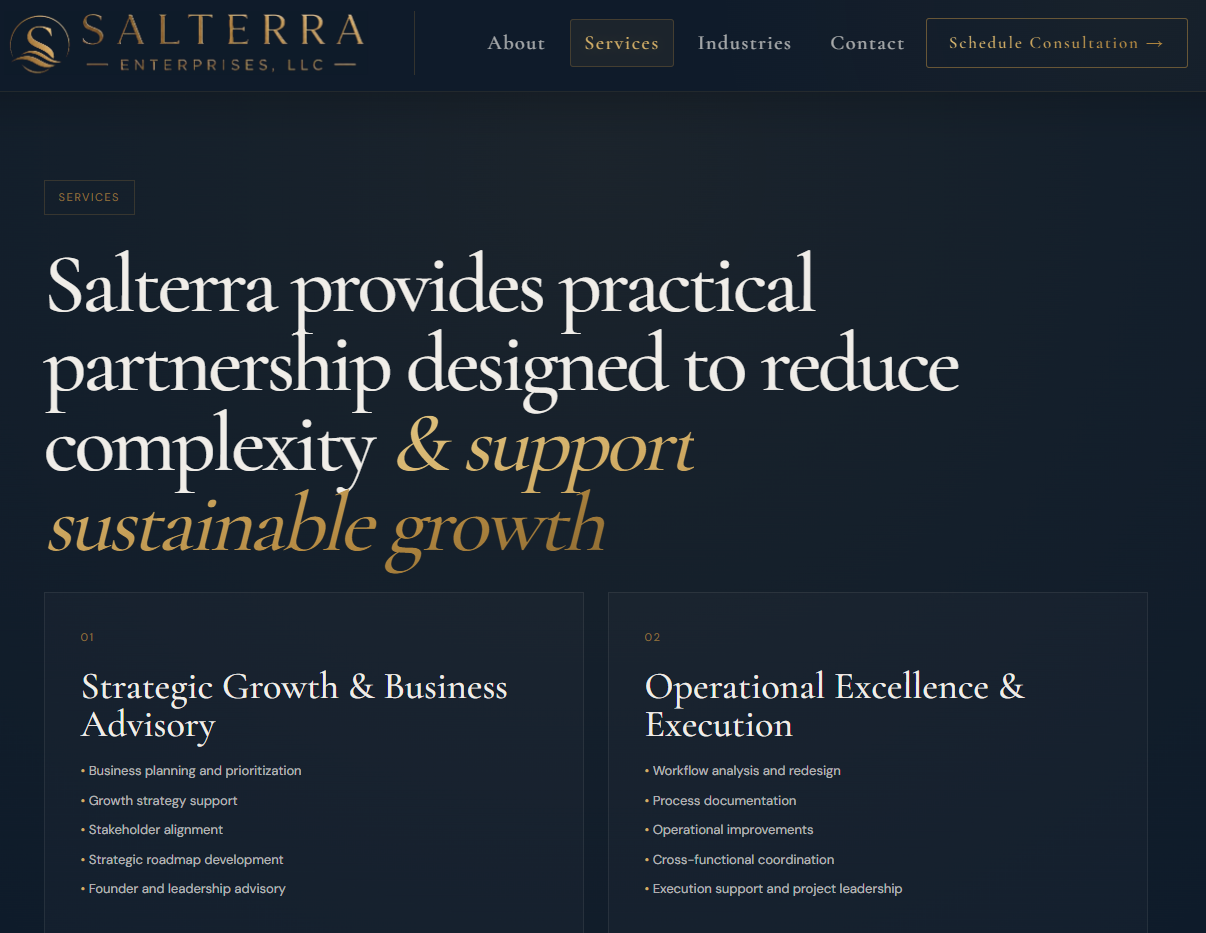 Salterra Enterprises services screenshot